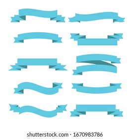 Light blue ribbon banners set. Vector illustration