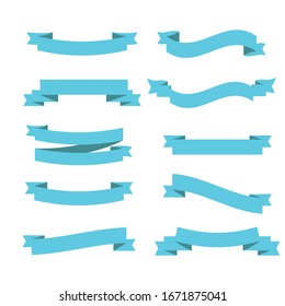 Light blue ribbon banners set. Vector illustration