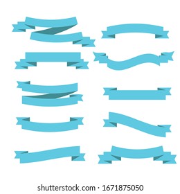 Light blue ribbon banners set. Vector illustration