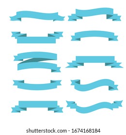 Light blue ribbon banners set. Vector illustration