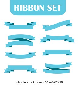 Light blue ribbon banners set. Vector illustration