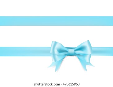 Light Blue Ribbon Bow Knot On White. Vector Illustration