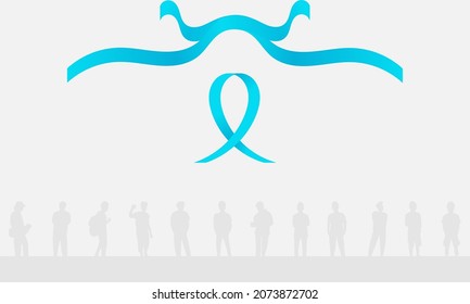 Light blue ribbon with rows of men on a white background. International Men's Day background and Copy space area. Suitable to be placed on content with that theme.