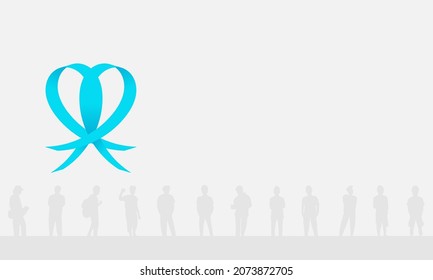 Light blue ribbon with rows of men on a white background. International Men's Day background and Copy space area. Suitable to be placed on content with that theme.