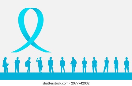 Light blue ribbon with rows of men on a white background. International Men's Day background and Copy space area. Suitable to be placed on content with that theme.