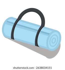 Light blue rolled yoga mat with black strap, fitness icon.