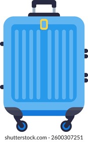 Light blue rolling suitcase featuring a dark handle and wheels, designed for traveling and business trips, isolated against a clean white background for a modern, stylish look