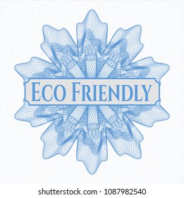 Light blue rosette. Linear Illustration with text Eco Friendly inside