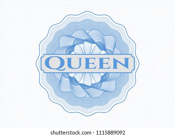 Light blue rosette. Linear Illustration with text Queen inside