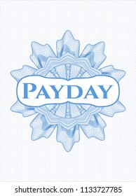 Light blue rosette. Linear Illustration with text Payday inside