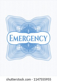 Light blue rosette. Linear Illustration with text Emergency inside