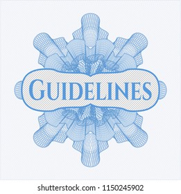 Light blue rosette. Linear Illustration with text Guidelines inside