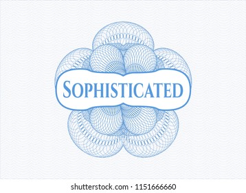  Light blue rosette. Linear Illustration with text Sophisticated inside