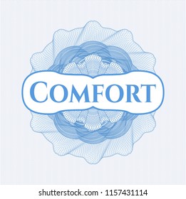 Light blue rosette. Linear Illustration with text Comfort inside