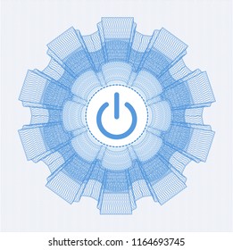 Light blue rosette. Linear Illustration with power icon inside