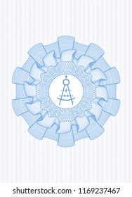 Light blue rosette. Linear Illustration with drawing compass icon inside