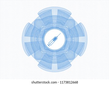 Light blue rosette. Linear Illustration with syringe icon inside