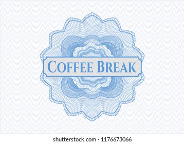 Light blue rosette. Linear Illustration with text Coffee Break inside