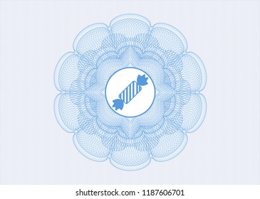Light blue rosette. Linear Illustration with candy icon inside