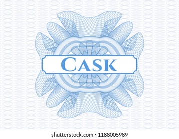 Light blue rosette. Linear Illustration with text Cask inside