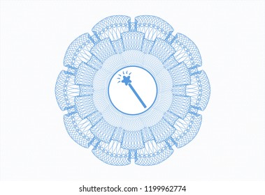 Light blue rosette. Linear Illustration with magic stick icon inside