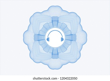 Light blue rosette. Linear Illustration with headphones icon inside