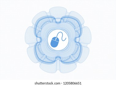 Light blue rosette. Linear Illustration with mouse icon inside
