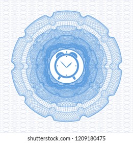 Light blue rosette. Linear Illustration with alarm clock icon inside