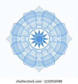 Light blue rosette. Linear Illustration with sun icon inside