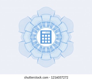 Light blue rosette. Linear Illustration with calculator icon inside