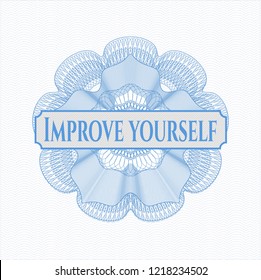 Light blue rosette. Linear Illustration with text Improve yourself inside