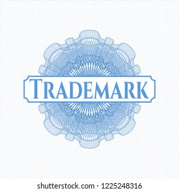 Light blue rosette. Linear Illustration with text Trademark inside