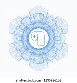 Light blue rosette. Linear Illustration with toilet paper icon inside