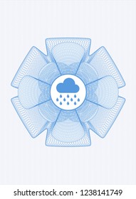 Light blue rosette. Linear Illustration with rain icon inside