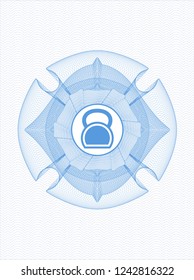 Light blue rosette. Linear Illustration with kettlebell icon inside