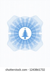 Light blue rosette. Linear Illustration with christmas tree icon inside