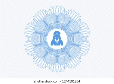 Light blue rosette. Linear Illustration with businesswoman icon inside