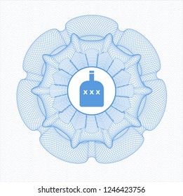 Light blue rosette. Linear Illustration with bottle of alcohol icon inside