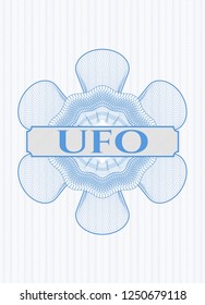 Light blue rosette. Linear Illustration with text UFO inside