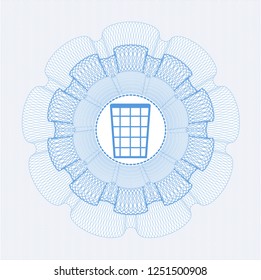 Light blue rosette. Linear Illustration with wastepaper basket icon inside