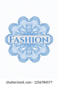 Light blue rosette. Linear Illustration with text Fashion inside