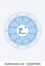 Light blue rosette. Linear Illustration with beach icon inside