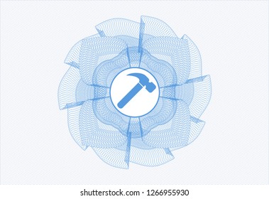 Light blue rosette. Linear Illustration with hammer icon inside