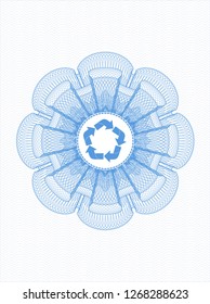 Light blue rosette. Linear Illustration with recycle icon inside