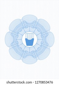 Light blue rosette. Linear Illustration with fries icon inside