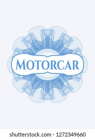 Light blue rosette. Linear Illustration with text Motorcar inside