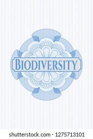 Light blue rosette. Linear Illustration with text Biodiversity inside
