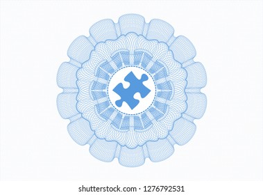 Light blue rosette. Linear Illustration with jigsaw puzzle piece icon inside