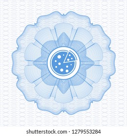 Light blue rosette. Linear Illustration with pizza icon inside