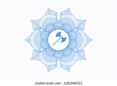 Light blue rosette. Linear Illustration with medieval axe icon inside